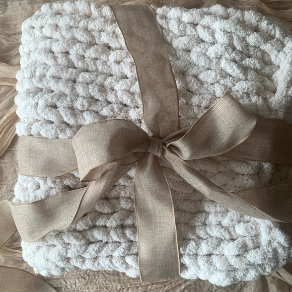 Luxurious Knit Throw Blanket - Cream, Gray, and Brown 36 x 33 inches. - Picture 2 of 5